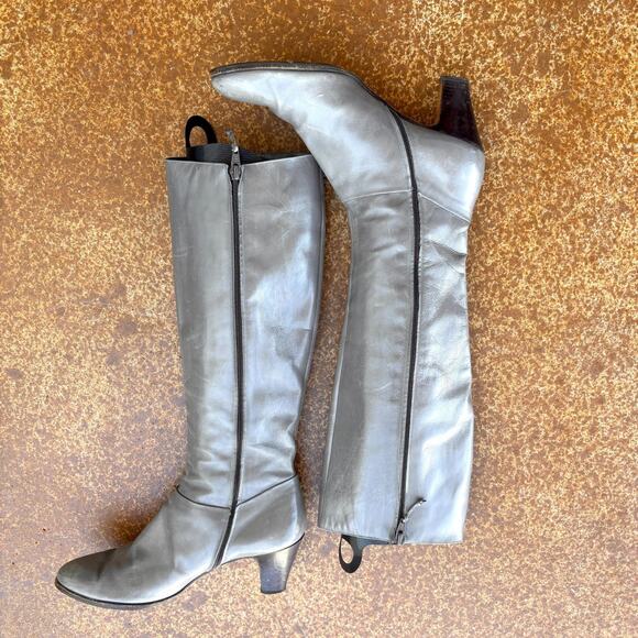Salvatore Ferragamo Women’s Tall Leather Boots 10 AAA Gray – Made in Italy - Picture 12 of 13